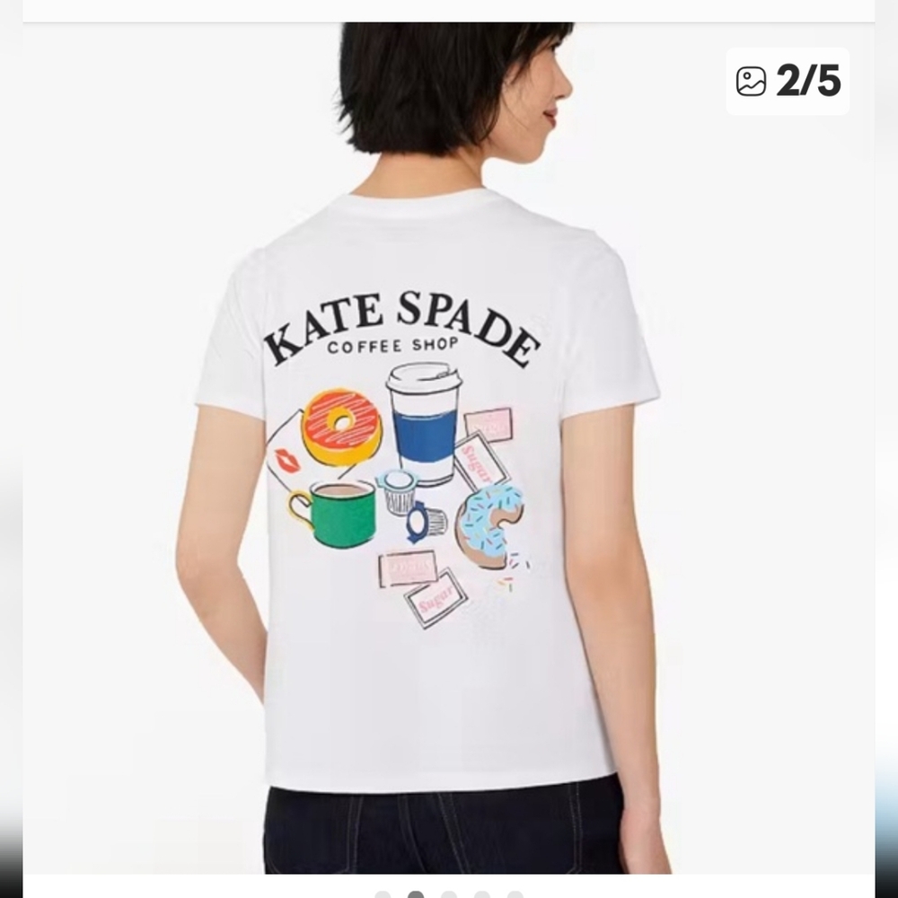 Kate Spade White Tee with Embellished Pink Donut Graphic Size Large